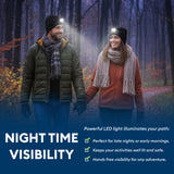 Therahaus by Therapedic Heated Beanie Hat with LED Headlight – Battery Powered Winter Hat with Adjustable Heat Settings and Rechargeable Light, Machine Washable, Unisex Cold Weather Gear (One Size, Black)