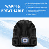 Therahaus by Therapedic Heated Beanie Hat with LED Headlight – Battery Powered Winter Hat with Adjustable Heat Settings and Rechargeable Light, Machine Washable, Unisex Cold Weather Gear (One Size, Black)