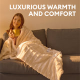 Therahaus by Therapedic Luxe Heated Throw – Plug-In Electric Blanket with 4 Heat Settings, Faux Fur and Sherpa, Auto Shut-Off, Machine Washable, ETL Certified (50x70 Inches, Ivory)
