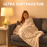 Therahaus by Therapedic Luxe Heated Throw – Plug-In Electric Blanket with 4 Heat Settings, Faux Fur and Sherpa, Auto Shut-Off, Machine Washable, ETL Certified (50x70 Inches, Ivory)