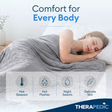 Therapedic Cooling Blanket – Lightweight Breathable All-Season Blanket, Double-Sided Cool-Touch Knit, Machine Washable, Quilted Design, 50” x 60”, Light Grey
