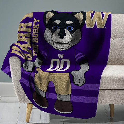 Sleep Squad Washington Huskies Harry the Husky Mascot 60” x 80” Raschel Plush Blanket