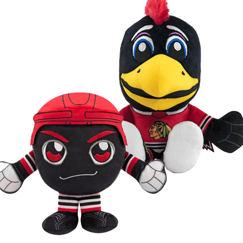 Bleacher Creatures Chicago Blackhawks Kuricha Bundle: Tommyhawk and Blackhawks Puck Kuricha Plushies