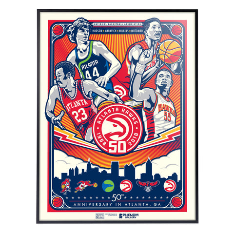 Phenom Gallery Atlanta Hawks 50th Anniversary In Atlanta 18" x 24" Deluxe Framed Serigraph