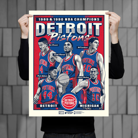 Phenom Gallery Detroit Pistons Back To Back Champions  18" x 24" Serigraph