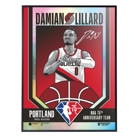 Phenom Gallery Portland Trailblazers 75th Anniversary Damian Lillard 18" x 24" Deluxe Framed Foil Serigraph
