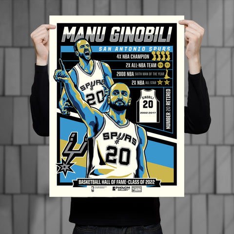 Phenom Gallery San Antonio Spurs Manu Ginobili Career 18" x 24" Serigraph