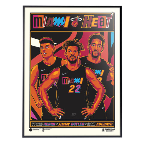 Phenom Gallery Miami Heat Mix-Tape 2021-22 Deluxe Framed 18" x 24" Serigraph Print (Printer Proof)