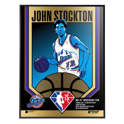 Phenom Gallery Utah Jazz 75th Anniversary John Stockton 18" x 24" Deluxe Framed Gold Foil Serigraph
