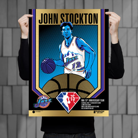 Phenom Gallery Utah Jazz 75th Anniversary John Stockton 18" x 24" Gold Foil Serigraph