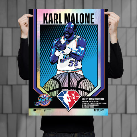 Phenom Gallery Utah Jazz 75th Anniversary Karl Malone 18" x 24" Foil Serigraph (Printer Proof)