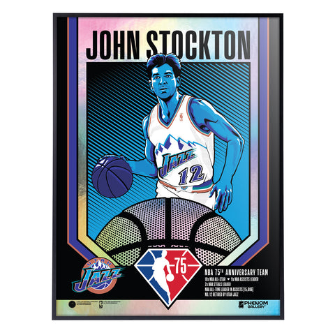 Phenom Gallery Utah Jazz 75th Anniversary John Stockton 18" x 24" Deluxe Framed Foil Serigraph (Printer Proof)