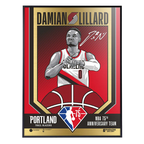 Phenom Gallery Portland Trailblazers 75th Anniversary Damian Lillard 18" x 24" Deluxe Framed Gold Foil Serigraph