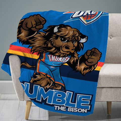 Sleep Squad Oklahoma City Thunder Rumble The Bison Mascot 60” x 80” Raschel Plush Blanket