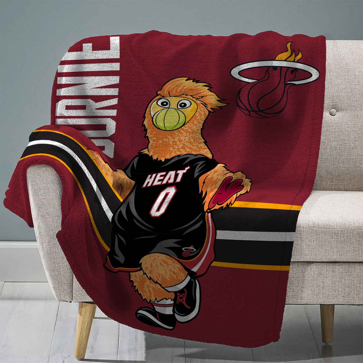 Sleep Squad Miami Heat Burnie Mascot 60” x 80” Raschel Plush Blanket ...