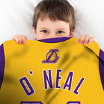 Sleep Squad Los Angeles Lakers Shaquille O'Neal 60” x 80” Raschel Plush Jersey Blanket