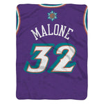 Sleep Squad Utah Jazz Karl Malone 60” x 80” Raschel Plush Jersey Blanket