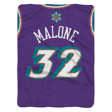 Sleep Squad Utah Jazz Karl Malone 60” x 80” Raschel Plush Jersey Blanket