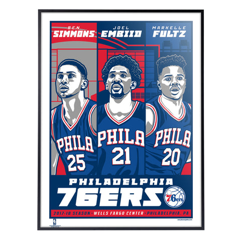 Tyrese Maxey & Joel Embiid Philadelphia 76ers Phenom Gallery 18'' x 24''  Framed 2022 City Edition Serigraph